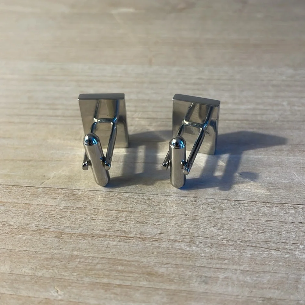 VGUC silver tone with black accents rectangle cuff links